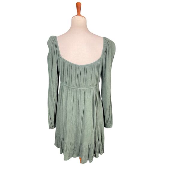 Francesca Mi Ami Mini Dress Size L Green Crotchet Tiered Ruffled Boho Peasant - Picture 12 of 13